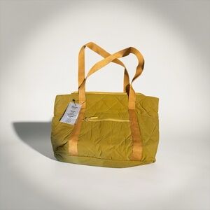 totes Quilted Mustard Tote with Contrast Straps